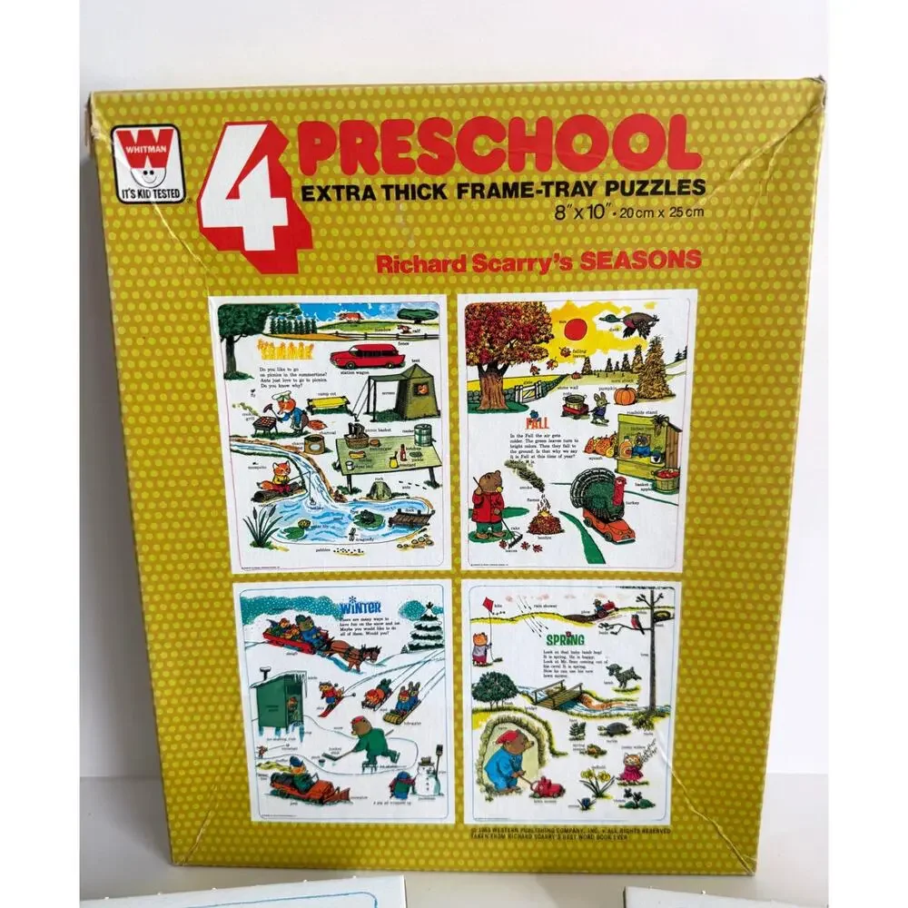 Vintage 1963 Richard Scarry's Seasons Box Set of 4 Frame Tray Puzzles Whitman